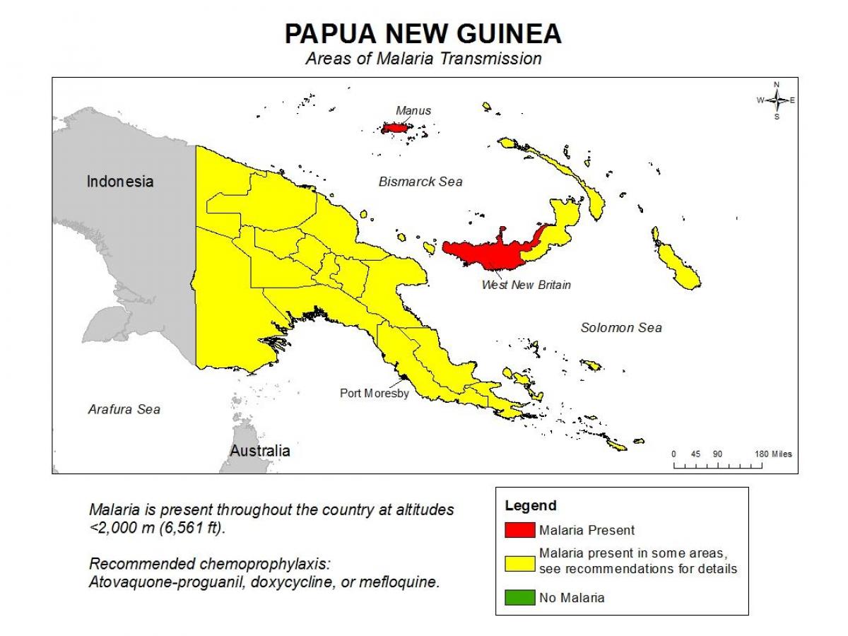mapa papua-nová guinea malárie